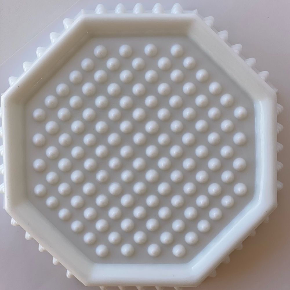 1950s mid-century milk glass octagonal ashtray in hobnail pattern by Fenton
